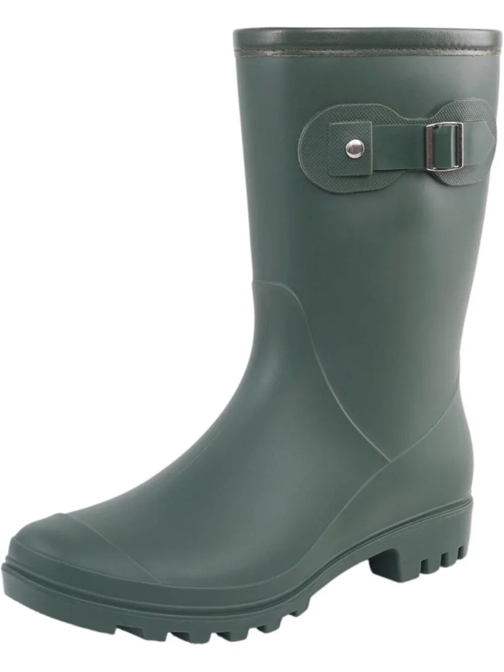Women's Dark Green Anti-Slipping Comfortable Waterproof Mid Calf Light Rain Boot